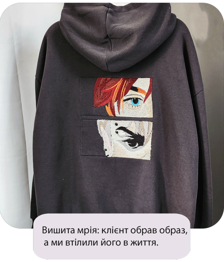 Кастомна вишивка на худі в стилі аніме